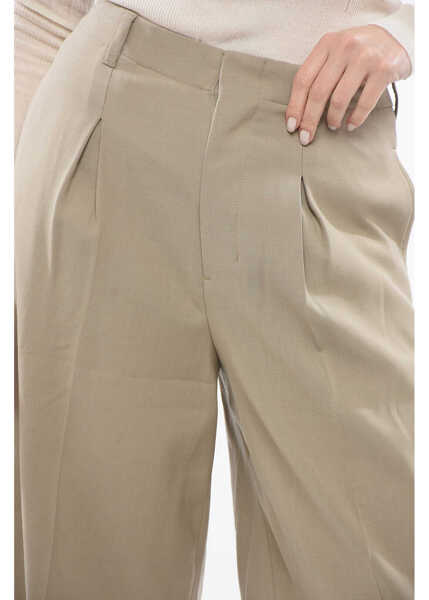 Pantaloni scurti AMI ALEXANDRE MATTIUSSI Wool Blend Pleated Shorts Beige Femei (BM 17544655) 3