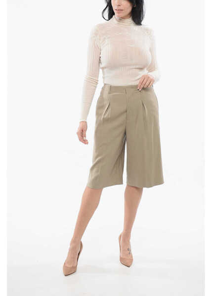 Pantaloni scurti AMI ALEXANDRE MATTIUSSI Wool Blend Pleated Shorts Beige Femei (BM 17544655) 4