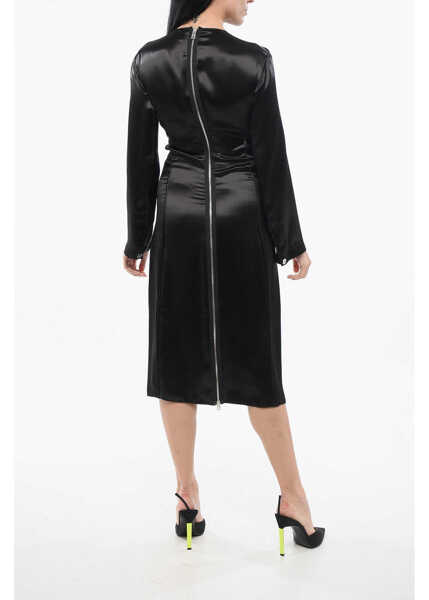 Rochii scurte Bottega Veneta Satin V-Neckline Dress Black Femei (BM 17544664) 2