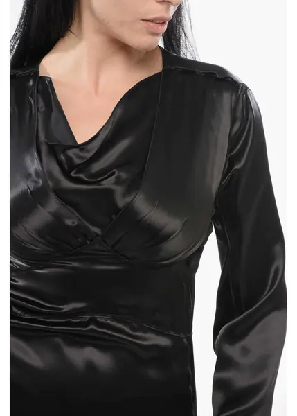 Rochii scurte Bottega Veneta Satin V-Neckline Dress Black Femei (BM 17544664) 3