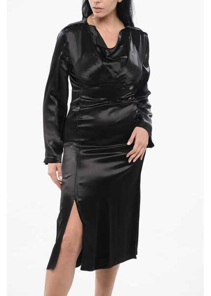 Rochii scurte Bottega Veneta Satin V-Neckline Dress Black Femei (BM 17544664) 4