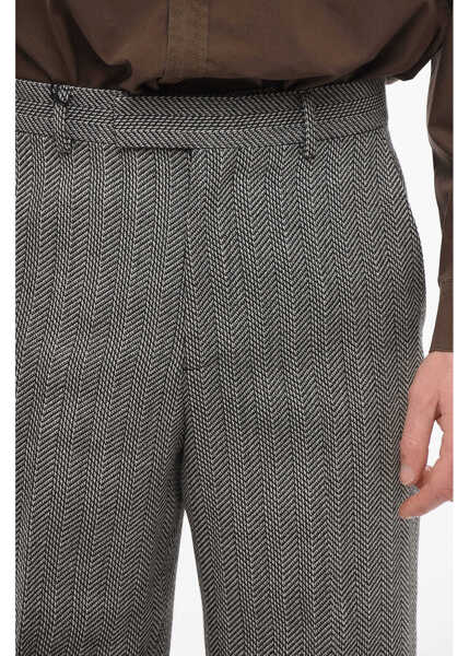 Pantaloni casual Gucci Herringbone Wool Pants With Hidden Closure Black & White Barbati (BM 17544667) 2