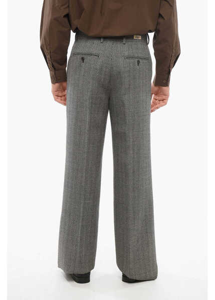 Pantaloni casual Gucci Herringbone Wool Pants With Hidden Closure Black & White Barbati (BM 17544667) 4
