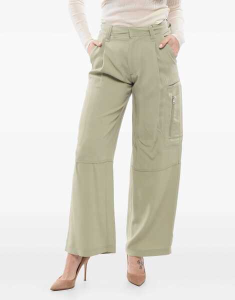 Pantaloni casual AMI ALEXANDRE MATTIUSSI Pleated Wide Pants Green Femei (BM 17544709) 2