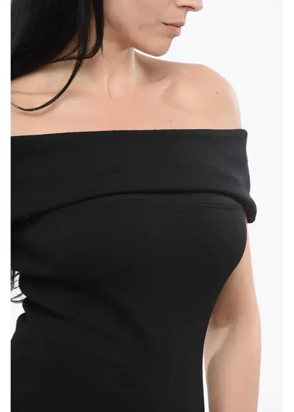 Rochii scurte Bottega Veneta Textured Nylon Off-The-Shoulder Dress Black Femei (BM 17544733) 3