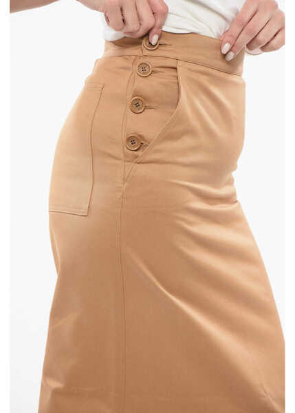 Fuste lungi Max Mara Sfilata Side Buttoned Cresta Cotton A-Line Skirt Beige Femei (BM 17544868) 3