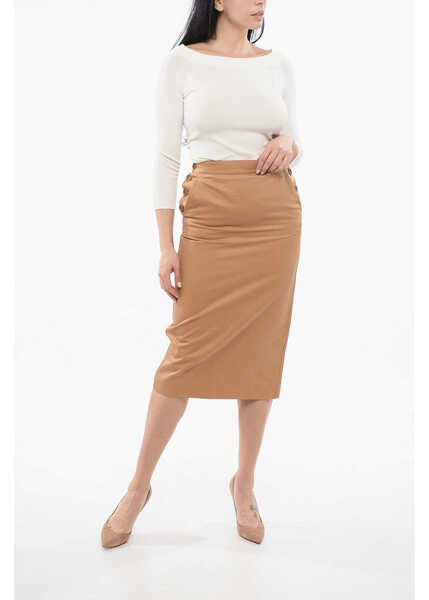 Fuste lungi Max Mara Sfilata Side Buttoned Cresta Cotton A-Line Skirt Beige Femei (BM 17544868) 4