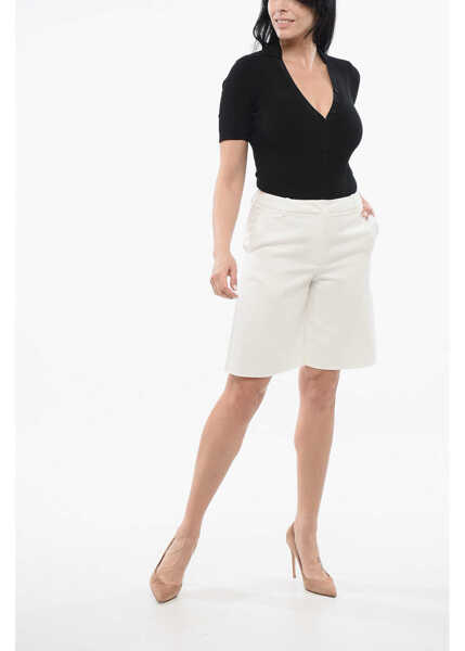 Pantaloni scurti Valentino Garavani Cotton Wide-Leg Shorts White Femei (BM 17544880) 4