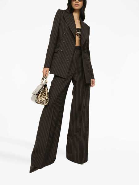 Pantaloni casual Dolce & Gabbana High-Waisted Pinstriped Pants Brown Femei (BM 17544883) 2