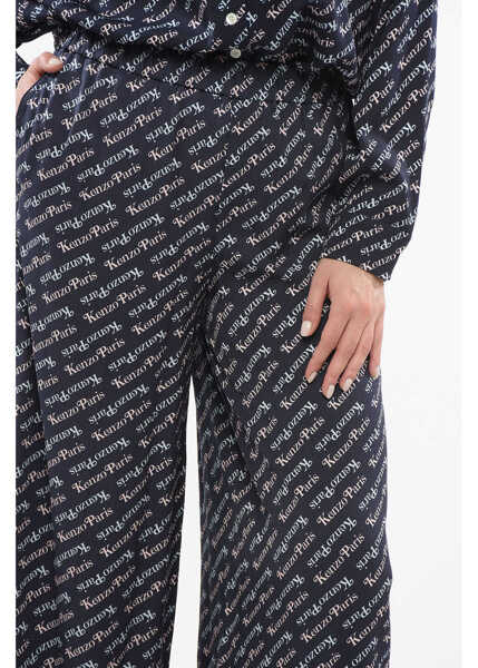 Pantaloni casual Kenzo Verdy Pajama Pants With All Over Logo Blue Femei (BM 17544889) 3