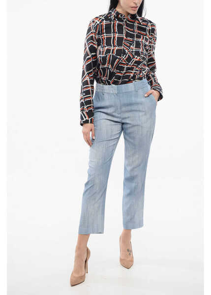 Pantaloni casual Ermanno Scervino Viscose Cropped Pants Blue Femei (BM 17544892) 4