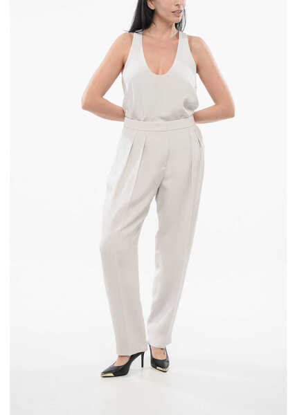 Pantaloni casual Armani Silk Pleated Pants White Femei (BM 17544901) 4