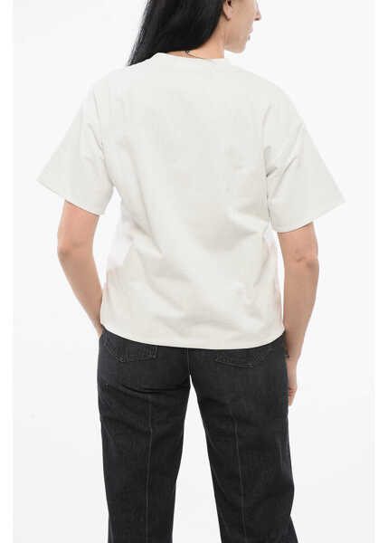 Tricouri Bottega Veneta Crew Neck Cotton T-Shirt With Popeline Lining White Femei (BM 17544937) 2