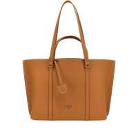Genti de mana 'Carrie' Brown Shopper With Double Set Of Handles And Logo Pendant In Hammered Leather Woman Femei