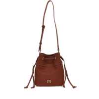 Genti de umar Pinko Brown Mini Bucket Bag With Metallic Love Birds Logo On The Front In Hammered Leather Woman
