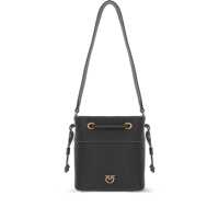 Genti de umar Pinko Black Mini Bucket Bag With Metallic Love Birds Logo On The Front In Hammered Leather Woman