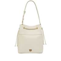 Genti de umar White Bucket Bag With Metallic Love Birds Logo On The Front In Hammered Leather Woman Femei