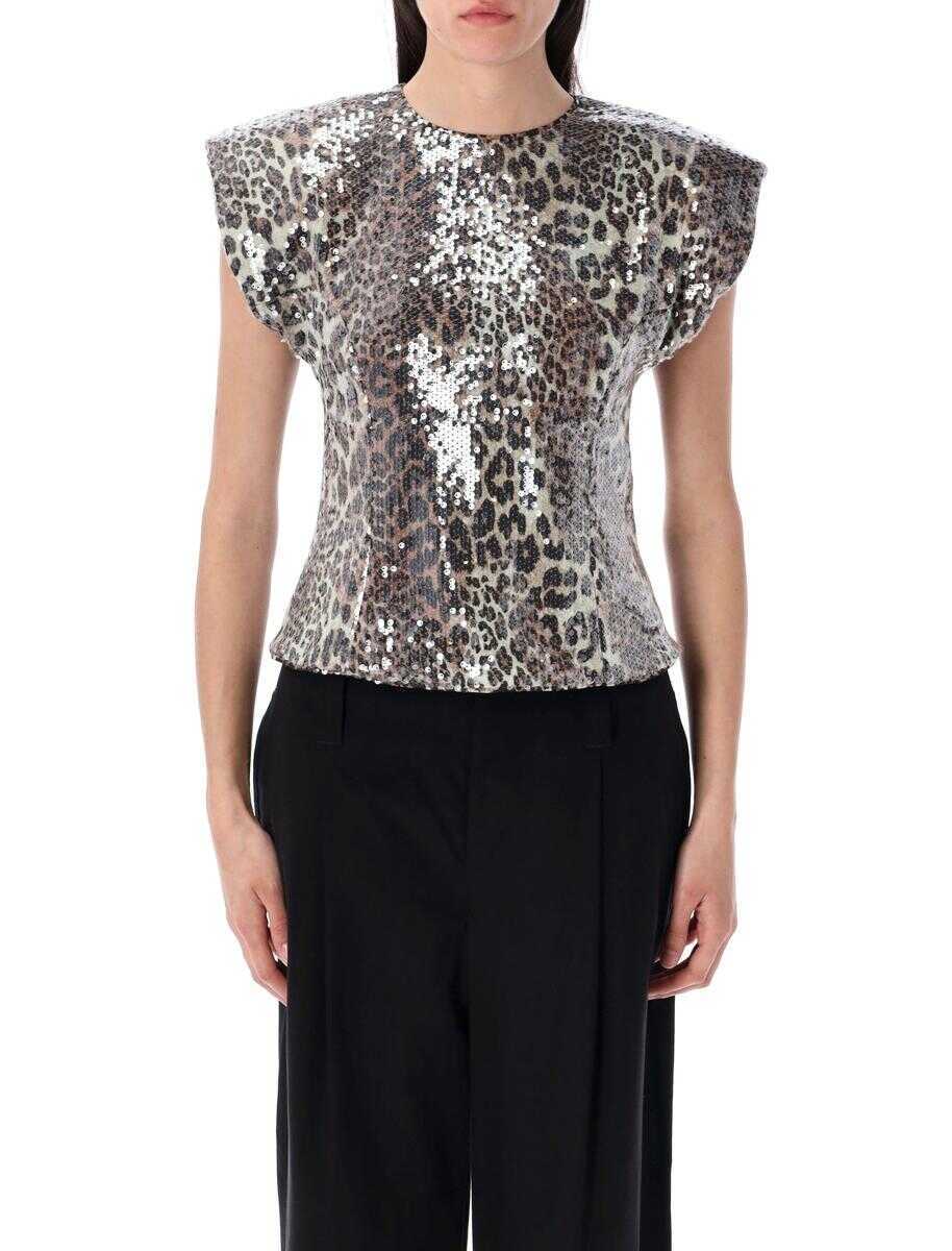 Bluze Ganni Ganni Leopard Print Sequined Top Multicolor Femei (BM 17546463) 1