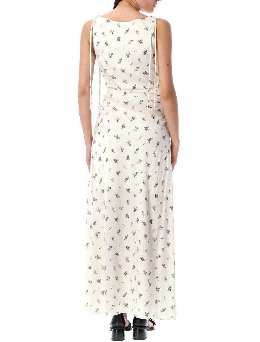 Rochii Ganni Ganni Satin Gathered Long Dress EGRET FLOWER Femei (BM 17546466) 2