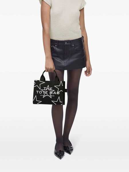 Genti de mana Marc Jacobs The Small Tote Bag Black Handbag With All-Over Star Print And Embroidered Logo In Cotton Woman Black Femei (BM 17546523) 3