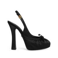Pantofi cu toc Black Pumps With Band With Metallic Dg Buckle And Bow On The Front In Fabric Woman Femei