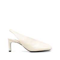 Pantofi cu toc White Slingback Pumps With Square Toe And High Heel In Leather Woman Femei