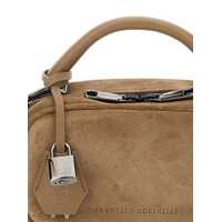 Genti de umar Brunello Cucinelli Dama - Genti de umar Brunello Cucinelli Boston Explorer Beige Crossbody Bag With Removable Metal Padlock Charm In Suede Woman Beige Femei (BM 17549508) - B-mall.ro