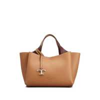 Genti de mana TOD'S Brown Handbag With Embossed Logo And T Timeless Charm In Grainy Leather Woman