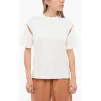 Tricouri Solid Color Crew-Neck T-Shirt With Cut-Out Details Femei