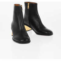Botine Leather Booties With Metallica Effect Heel 5 Cm Femei