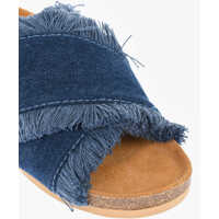 Sandale Chloe Dama - Sandale fara toc Chloe Fringed Cress-Cross Denim Sandals Blue Femei (BM 17551969) - B-mall.ro