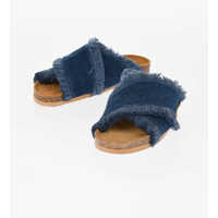 Sandale fara toc Fringed Cress-Cross Denim Sandals Femei
