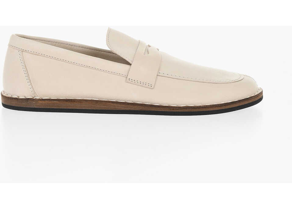 Mocasini THE ROW Hammered Leather Cary Penny Loafers Beige Femei (BM 17551981) 3