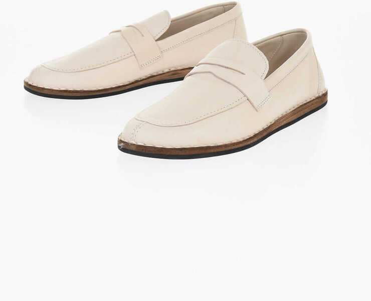 Mocasini THE ROW Hammered Leather Cary Penny Loafers Beige Femei (BM 17551981) 1