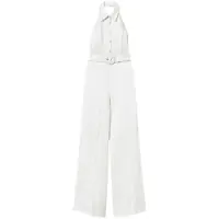 Pantaloni casual Twinset White Linen Blended Jumpsuit Femei