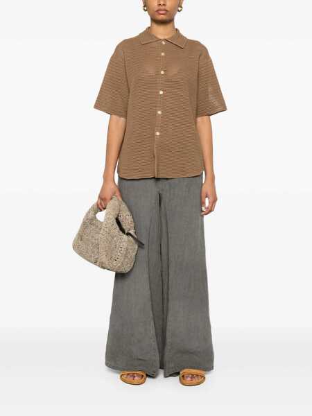 Pantaloni casual White Sand White Sand Cotton Wide-Leg Trousers GREY Femei (BM 17553144) 2