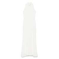 Rochii Msgm Long White Cotton Dress With A Crinkled Effect Femei