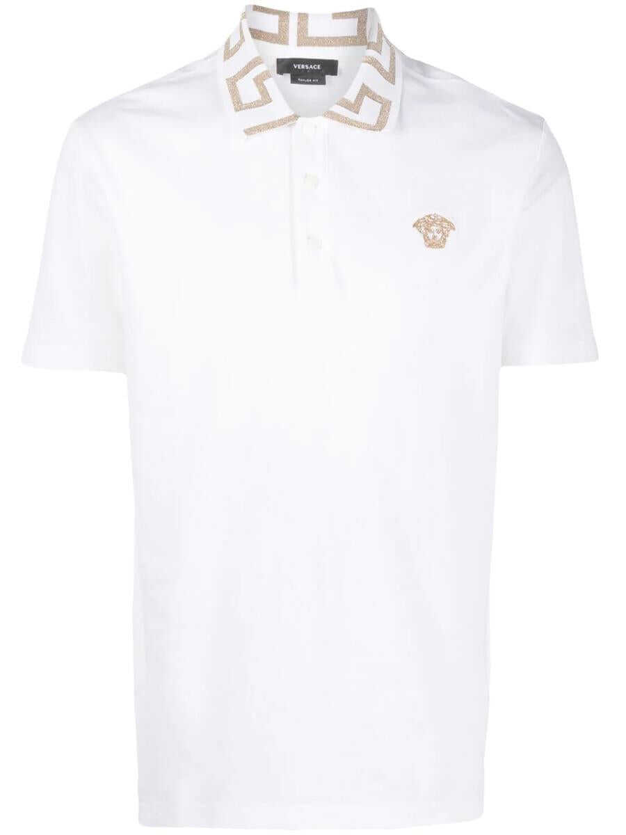 Tricouri Polo Versace Versace Greca Polo Shirt With Short Sleeves WHITE Barbati (BM 17553348) 1