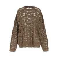 Pulovere 'Dazzling' Brown Round Neck Sweater With Open Stitch And Beaded Decorations In Linen Blend Woman Femei