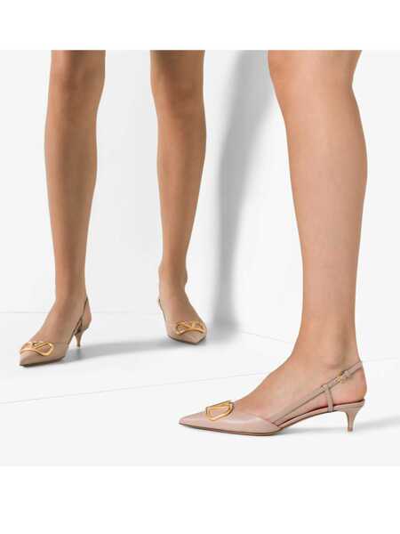 Pantofi cu toc Valentino Garavani Valentino Garavani Vlogo Signature Leather Slingback Pumps POWDER Femei (BM 17557206) 3