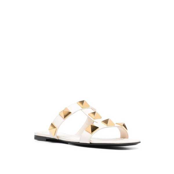Sandale Valentino Garavani Valentino Garavani Roman Stud Leather Flat Sandals White Femei (BM 17557614) 2