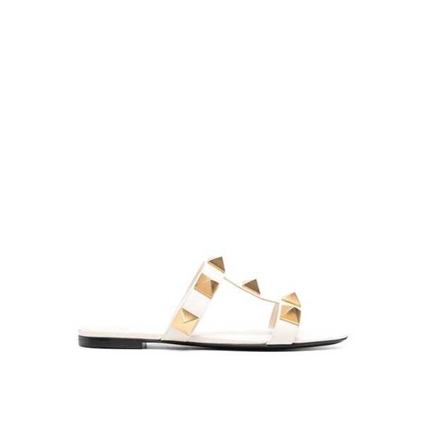 Sandale Valentino Garavani Valentino Garavani Roman Stud Leather Flat Sandals White Femei (BM 17557614) 3