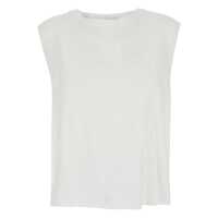 Tricouri 'Sofia' White T-Shirt With Round Neck And Teardrop Opening On The Back In Linen Woman Femei