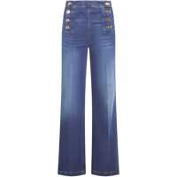 Blugi Blue Jeans With Flare Design And Double Side Button Detailing In Cotton Woman Femei