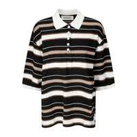 Tricouri Polo Multicolor Oversize Polo Shirt With Classic Collar And All-Over Striped Motif In Cotton Woman Femei