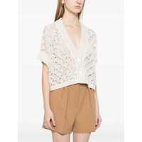 Imbracaminte ANTONELLI Dama - Cardigane ANTONELLI Bizet White Knit Cardigan With V Neck In Linen And Cotton Woman WHITE Femei (BM 17560713) - B-mall.ro