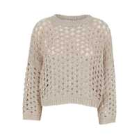 Pulovere 'Campanellino' Beige Crewneck Knit Sweater In Cotton Blend Woman Femei