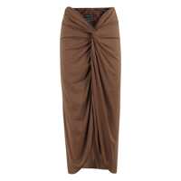 Fuste Brown Long Skirt With Ruches And Front Single Slit In Fabric Woman Femei