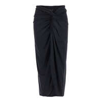 Fuste Black Long Skirt With Ruches And Front Single Slit In Fabric Woman Femei