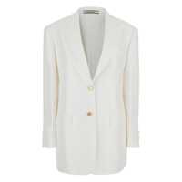 Geci White Jacket With Pointed Lapels And Front Pockets In Viscose Blend Woman Femei